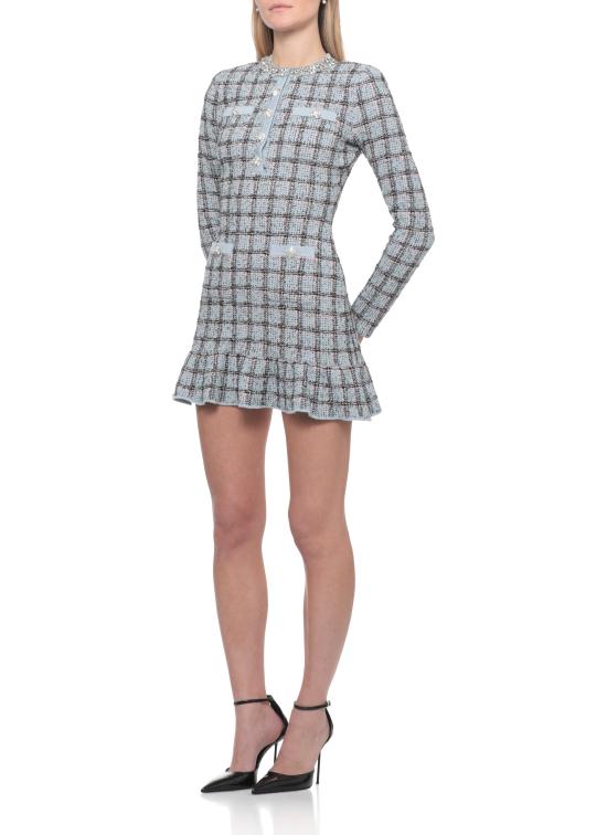 26SS 셀프 포트레이트 미디 원피스 SS26187SBL BLUE CHECK KNITBLUE Blue - SELF PORTRAIT