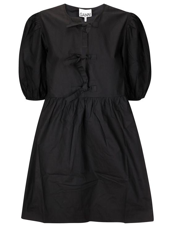 26SS 가니 코튼 포플린 타이 스트링 미니 드레스 F9005 099 BLACK