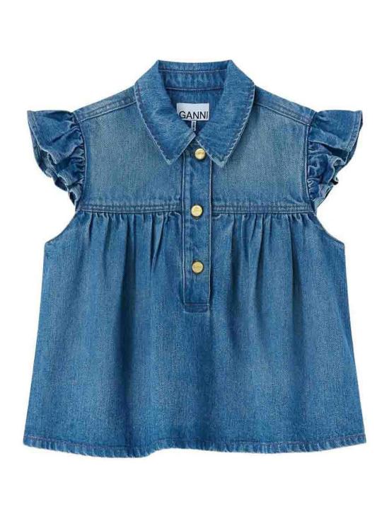 26SS 가니 데님 러플 탑 A1040047091 Blue