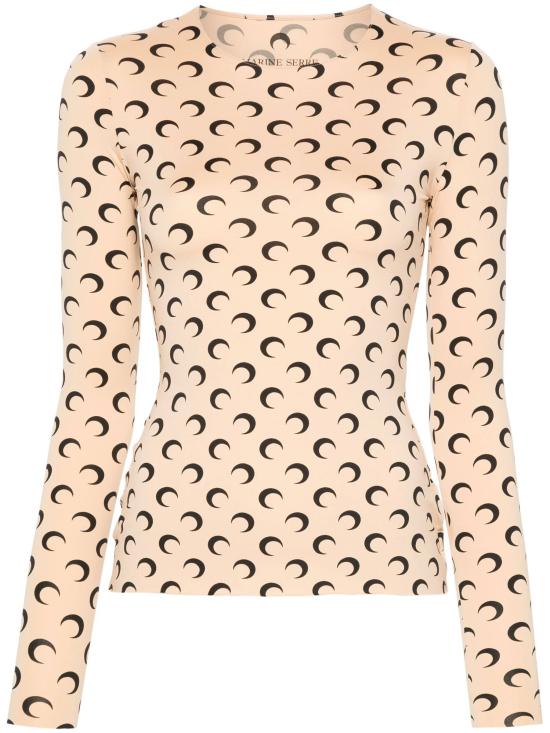 26SS 마린세르 크레센트 문 프린트 긴팔 티셔츠 WTS006A CJER0001TA10 Brown