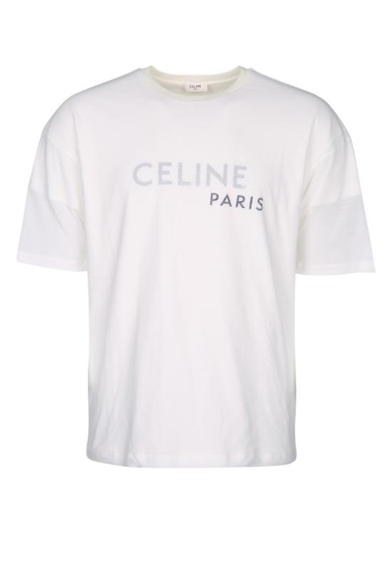 26SS 셀린느 더블 레이어드 티셔츠 파인 코튼 저지 RX0DT0F17 01OB OFFWHITEBLACK