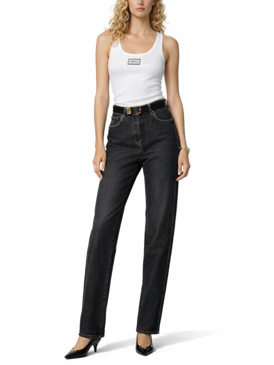 26SS 베르사체 로고 패피 리브드 스트레치 코튼 탱크탑 1023210 1A172221W000 WHITE - VERSACE