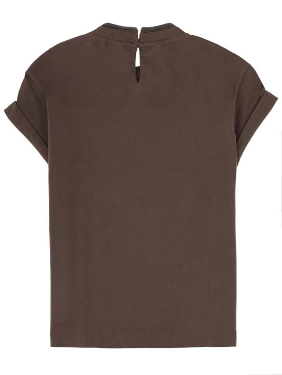 26SS 브루넬로 쿠치넬리 콘트라스트 트림 코튼 티셔츠 M0T18BD200 C8589 BROWN - BRUNELLO CUCINELLI