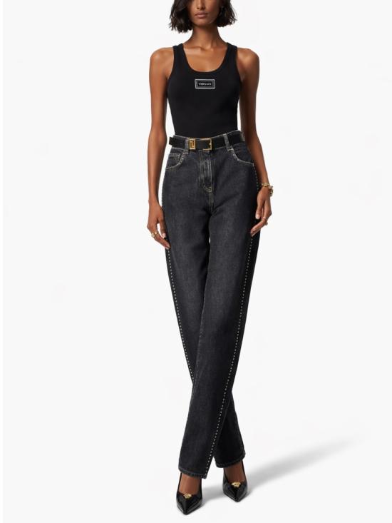 26SS 베르사체 로고 패피 리브드 스트레치 코튼 탱크탑 1023210 1A172221B000 BLACK - VERSACE