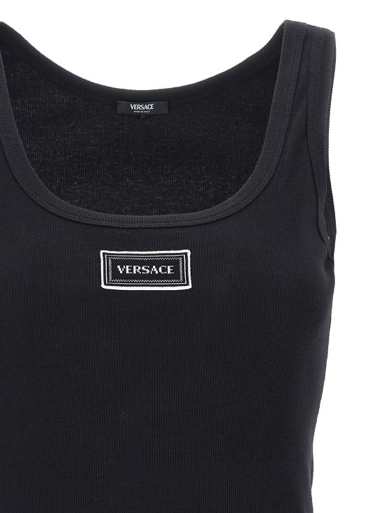 26SS 베르사체 로고 패피 리브드 스트레치 코튼 탱크탑 1023210 1A172221B000 BLACK - VERSACE