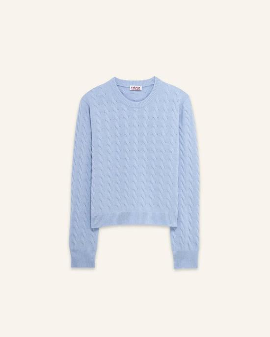  Tricot 스웨터 스카이 블루 컬러의 케이블 니트 크루넥 - OTHER BRANDS