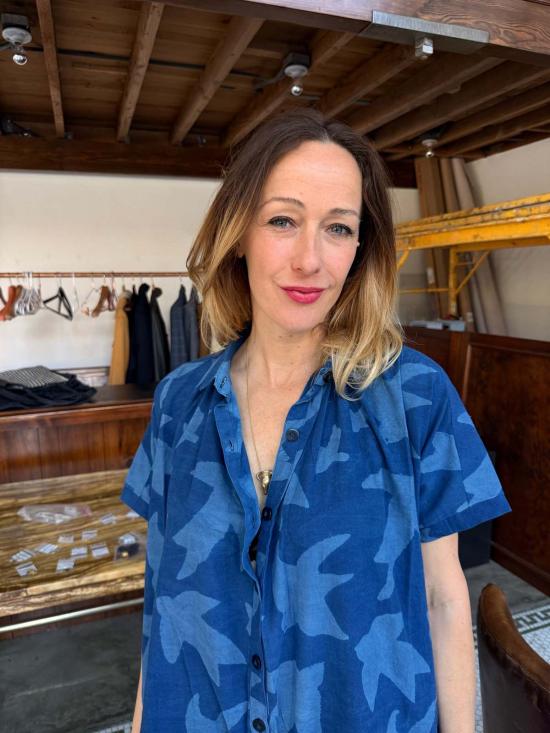  해피 프렌치 갱 롱 원피스 엘리스 인디고 프린트 리베르 바이 옴브르 클레어 드레스 - HAPPY FRENCH GANG