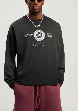 25FW 팜앤젤스 긴팔 티셔츠 PMAB05CF25JER001 1305 VINTAGE BLACK LIGHT GREY - PALM ANGELS