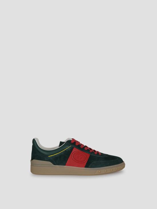 26SS 발렌티노 가라바니 크러스트 레더 나일론 업빌리지 로우 탑 스니커즈 8Y2S0H77LAL 9UZ EMERALD CORALRED