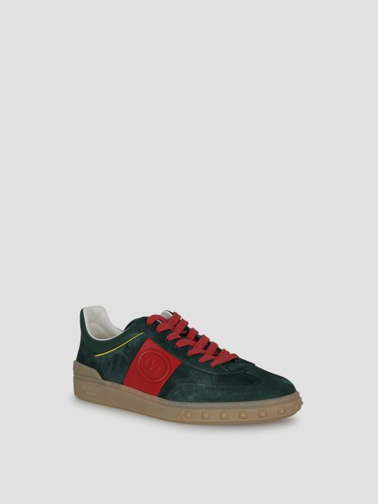 26SS 발렌티노 가라바니 크러스트 레더 나일론 업빌리지 로우 탑 스니커즈 8Y2S0H77LAL 9UZ EMERALD CORALRED - VALENTINO GARAVANI