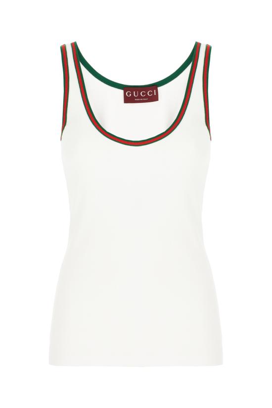 26SS 구찌 웹 코튼 탱크 탑 815851XJG5O 9692 Bianco