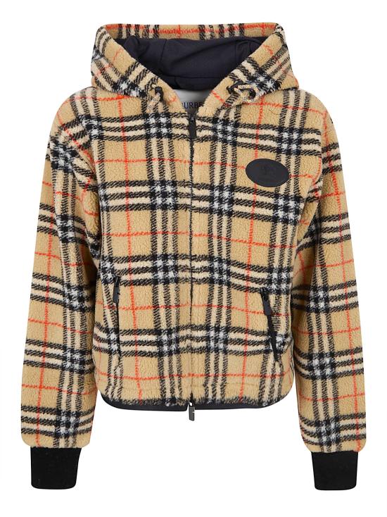 26SS 버버리 크롭 체크 플리스 후드 자켓 8118929 SAND IP CHECK