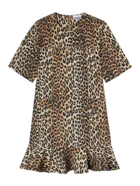 26SS 가니 레오파드 스트레치 코튼 미니 드레스 A1030249859 Animal Print