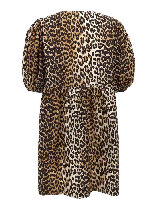 26SS 가니 프린티드 타이 스트링 포플린 미니 드레스 F9758943 Animal Print - GANNI