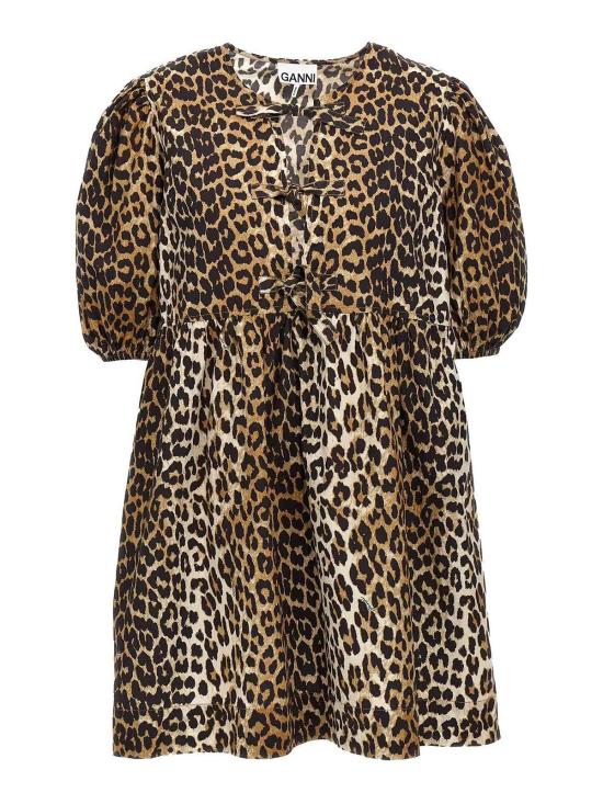 26SS 가니 프린티드 타이 스트링 포플린 미니 드레스 F9758943 Animal Print