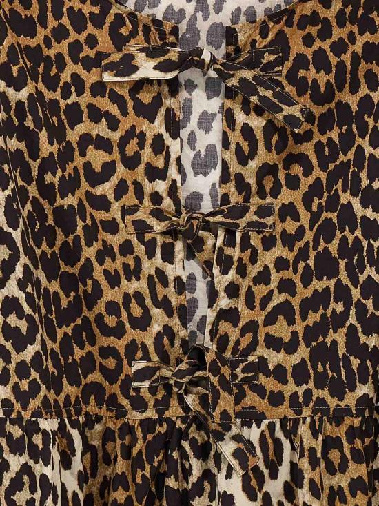 26SS 가니 프린티드 타이 스트링 포플린 미니 드레스 F9758943 Animal Print - GANNI
