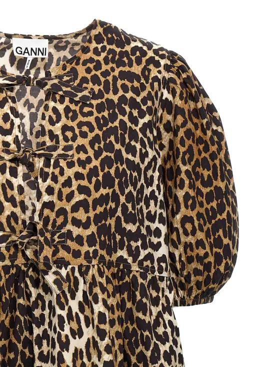26SS 가니 프린티드 타이 스트링 포플린 미니 드레스 F9758943 Animal Print - GANNI