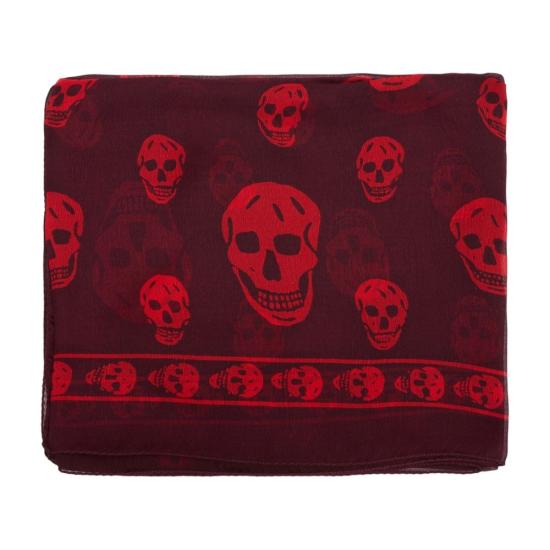 26SS 알렉산더 맥퀸 클래식 실크 블렌드 스컬 스카프 8078893052Q6074 burgundy