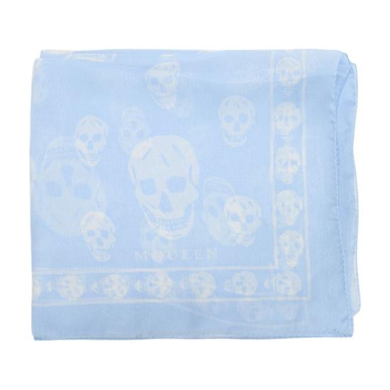26SS 알렉산더 맥퀸 클래식 실크 블렌드 스컬 스카프 8078893052Q4977 blue