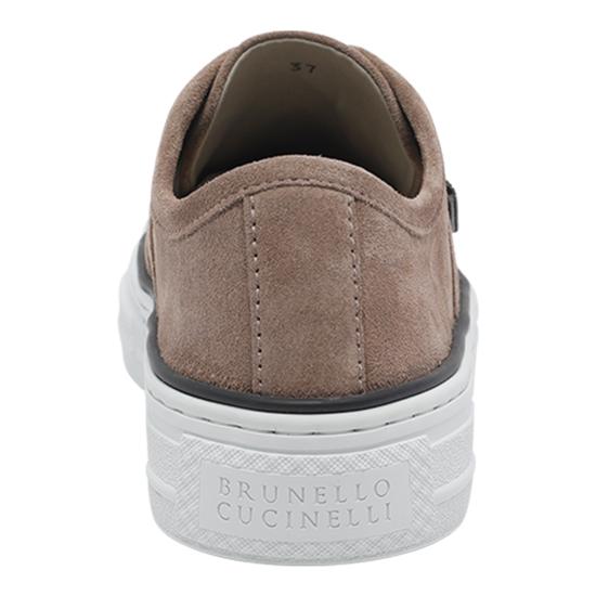 26SS 브루넬로 쿠치넬리 샤이니 탭 스웨이드 스니커즈 MZSFG3221 C8849 Brown - BRUNELLO CUCINELLI