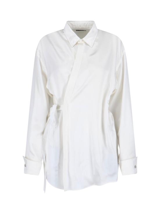 26SS 발렌시아가 바이오테크 실크 새틴 랩 셔츠 857842 TTN14 9002 White