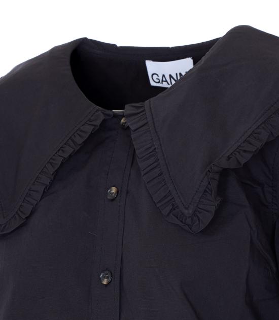 26SS 가니 스트레치 코튼 러플 셔츠 A1040096 099 Black - GANNI