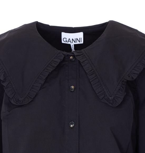 26SS 가니 스트레치 코튼 러플 셔츠 A1040096 099 Black - GANNI