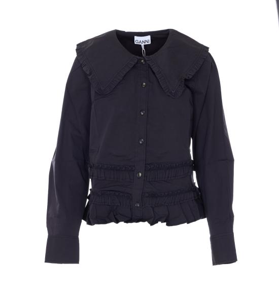 26SS 가니 스트레치 코튼 러플 셔츠 A1040096 099 Black