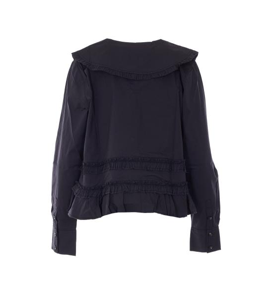 26SS 가니 스트레치 코튼 러플 셔츠 A1040096 099 Black - GANNI