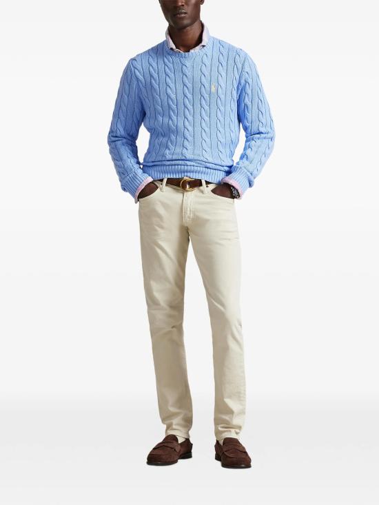 26SS 폴로 랄프로렌 로고 자수 케이블 니트 스웨터 710775885 535 Clear Blue - POLO RALPH LAUREN