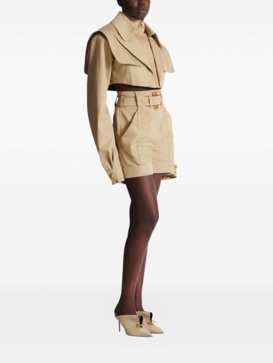 26SS 발망 벨트 코튼 개버딘 쇼츠 GF1PA375CG43 0AN Neutrals - BALMAIN