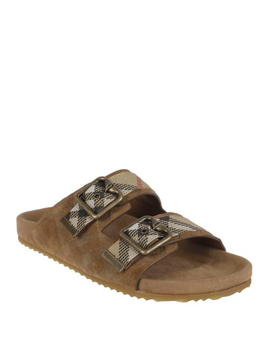 26SS 버버리 체크 스웨이드 어친 샌들 8121958 C1824 Brown - BURBERRY