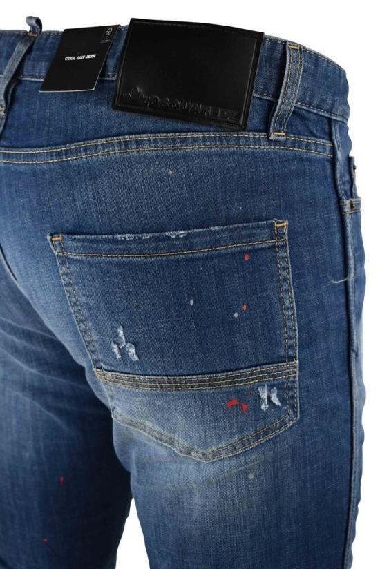  디스퀘어드2 데님 팬츠 페인트 효과가 있는 파란색 스트레치 코튼 진 - DSQUARED2