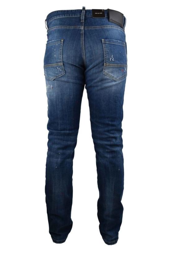  디스퀘어드2 데님 팬츠 페인트 효과가 있는 파란색 스트레치 코튼 진 - DSQUARED2