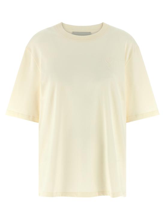 26SS 아미 화이트 코튼 드 하트 엠보스 티셔츠 UTS357726136 Beige