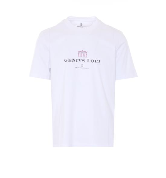26SS 브루넬로 쿠치넬리 크루넥 프린트 코튼 저지 티셔츠 M0B138520 CFC06 White