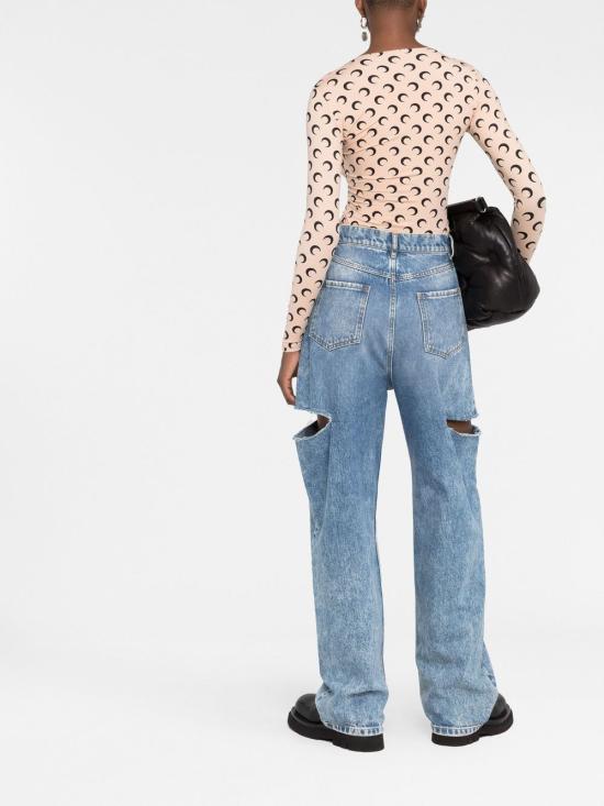 26SS 마린세르 크레센트 문 프린트 긴팔 티셔츠 WTS006A CJER0001TA10 Beige - MARINE SERRE