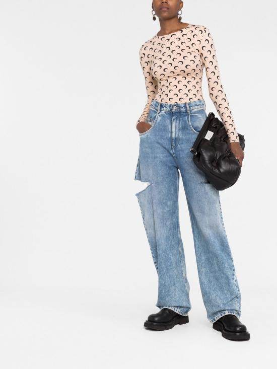 26SS 마린세르 크레센트 문 프린트 긴팔 티셔츠 WTS006A CJER0001TA10 Beige - MARINE SERRE