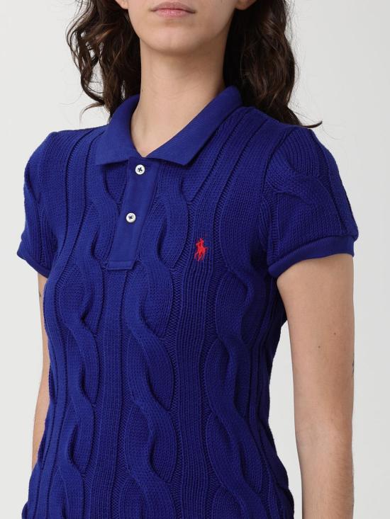 26SS 폴로 랄프로렌 케이블 니트 코튼 폴로 셔츠 211971703 501 Blue - POLO RALPH LAUREN