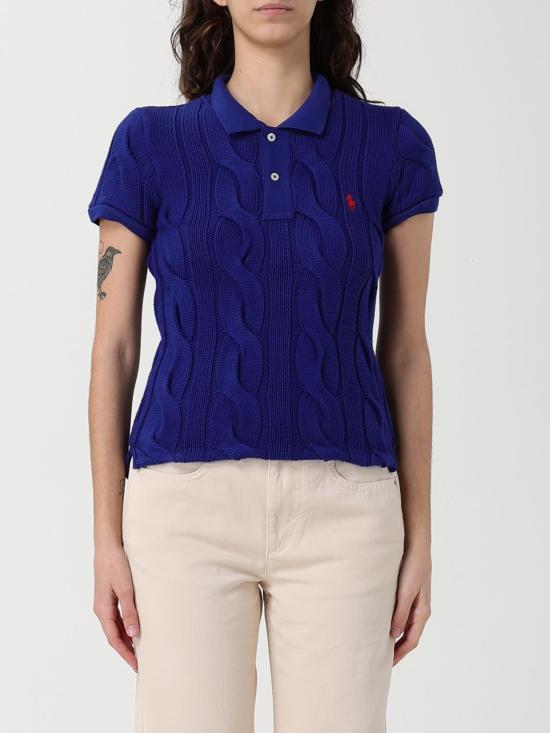 26SS 폴로 랄프로렌 케이블 니트 코튼 폴로 셔츠 211971703 501 Blue