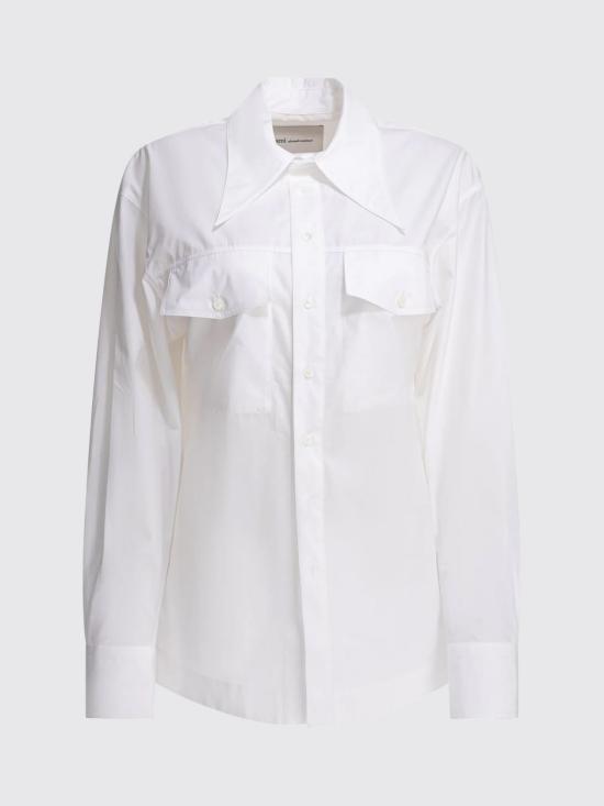 26SS 아미 코튼 샤프 칼라 피티드 셔츠 FSH807CO0063 100 White - AMI