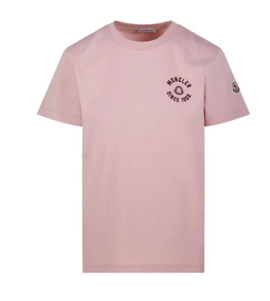 26SS 몽클레어 자수 로고 코튼 티셔츠 L10938C0003089AUO 51E PASTEL PINK