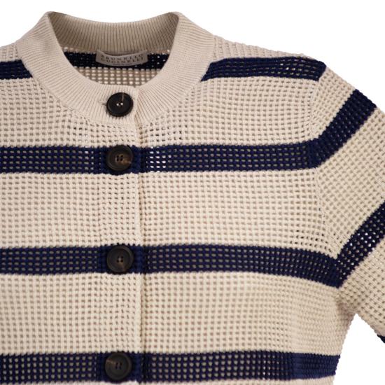 26SS 브루넬로 쿠치넬리 코튼 네트 스트라이프 가디건 M19225716 WHITE BLUE - BRUNELLO CUCINELLI