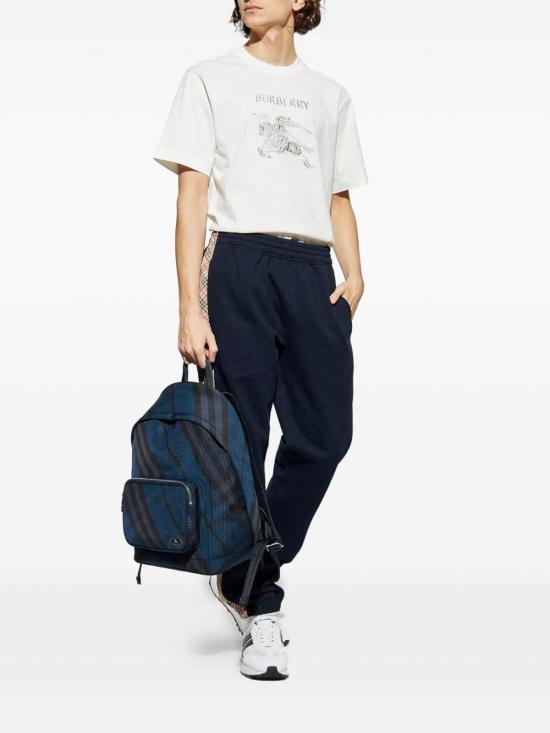 26SS 버버리 체크 트리밍 코튼 조깅 팬츠 8118995 Blue - BURBERRY