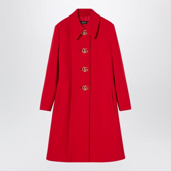 26SS 구찌 더블 G 버튼 울 나떼 코트 860471ZHW10 Red