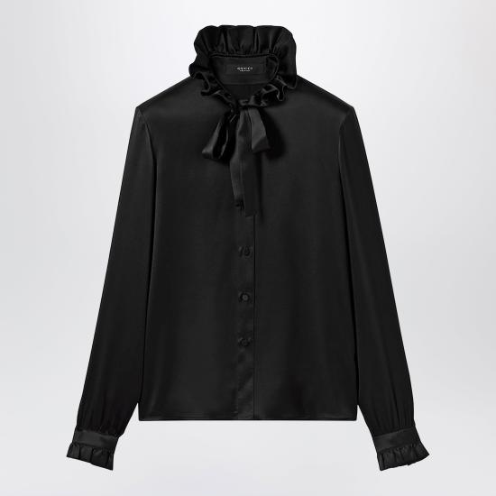 26SS 구찌 보우 실크 새틴 셔츠 860509ZHS19 Black