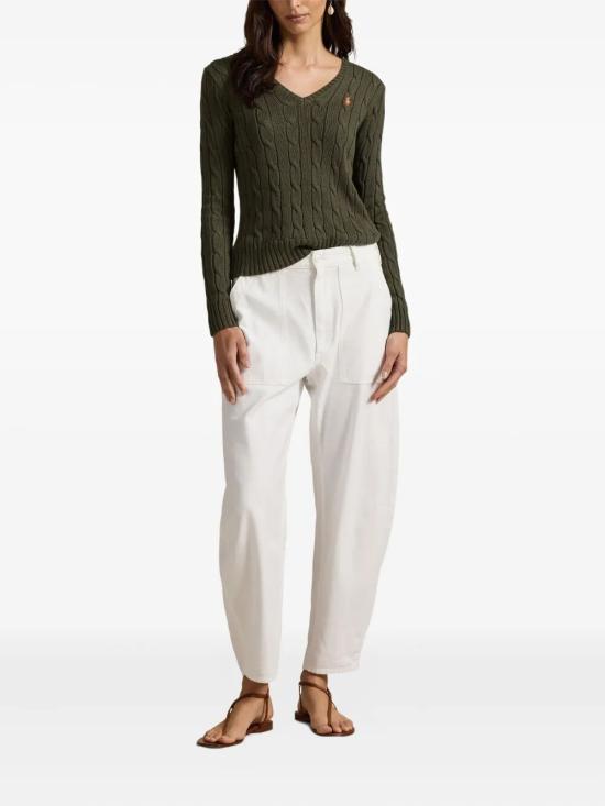 26SS 폴로 랄프로렌 포니로고 피마 코튼 케이블 니트 V넥 스웨터 211971870 506 GREEN - POLO RALPH LAUREN