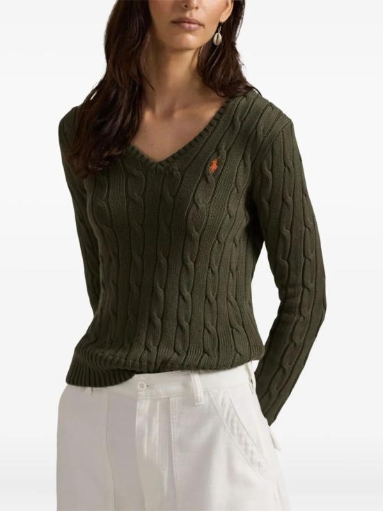 26SS 폴로 랄프로렌 포니로고 피마 코튼 케이블 니트 V넥 스웨터 211971870 506 GREEN - POLO RALPH LAUREN