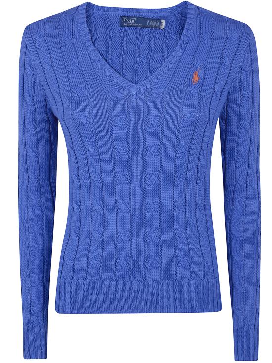 26SS 폴로 랄프로렌 포니로고 피마 코튼 케이블 니트 V넥 스웨터 211971870 504 BLUE - POLO RALPH LAUREN