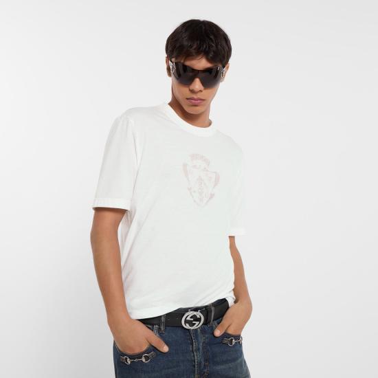 26SS 구찌 데보레 디테일 코튼 저지 티셔츠 864625XJHTY 9003 WHITE - GUCCI